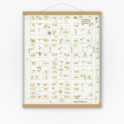 Old map wall art mockup — magnetic wood frame on white wall — Sanborn Fire Insurance Map from Litchfield, Montgomery County, Illinois (1905), Sheet #0003