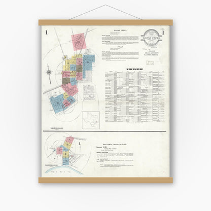 Old map wall art mockup — magnetic wood frame on white wall — Sanborn Fire Insurance Map from Goose Creek, Harris County, Texas (1931) - Complete Map Set