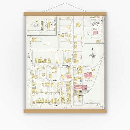 Old map wall art mockup — magnetic wood frame on white wall — Sanborn Fire Insurance Map from Freeland, Luzerne County, Pennsylvania (1905), Sheet #0002