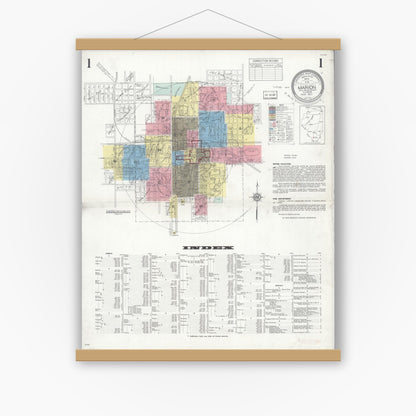 Old map wall art mockup — magnetic wood frame on white wall — Sanborn Fire Insurance Map from Marion, Williamson County, Illinois (1937) - Complete Map Set
