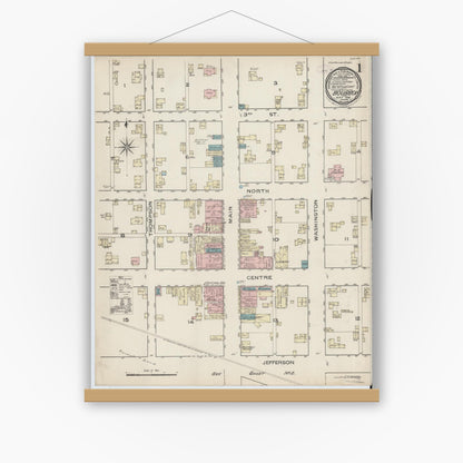 Old map wall art mockup — magnetic wood frame on white wall — Sanborn Fire Insurance Map from Bourbon, Marshall County, Indiana (1886) - Complete Map Set