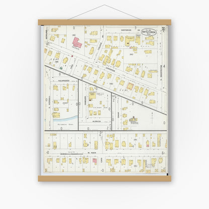Old map wall art mockup — magnetic wood frame on white wall — Sanborn Fire Insurance Map from Battle Creek, Calhoun County, Michigan (1899), Sheet #0002