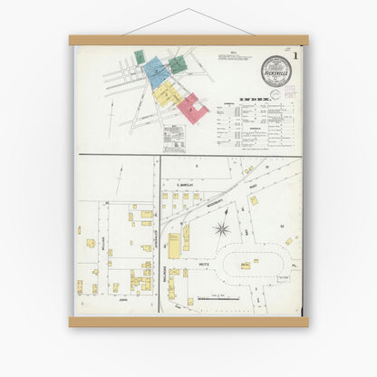 Old map wall art mockup — magnetic wood frame on white wall — Sanborn Fire Insurance Map from Hicksville, Nassau County, New York (1902), Sheet #0001