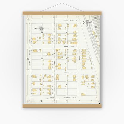 Old map wall art mockup — magnetic wood frame on white wall — Sanborn Fire Insurance Map from Beaumont, Jefferson County, Texas (1904), Sheet #0021