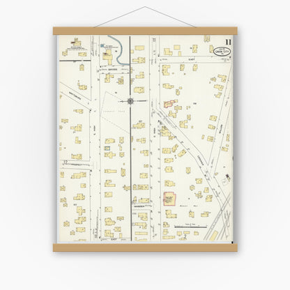 Old map wall art mockup — magnetic wood frame on white wall — Sanborn Fire Insurance Map from Union City, Erie County, Pennsylvania (1911), Sheet #0011