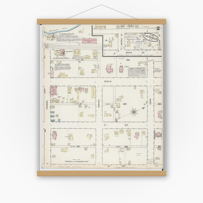 Old map wall art mockup — magnetic wood frame on white wall — Sanborn Fire Insurance Map from Le Sueur, Le Sueur County, Minnesota (1885), Sheet #0002