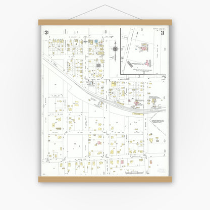 Old map wall art mockup — magnetic wood frame on white wall — Sanborn Fire Insurance Map from Karnes City, Karnes County, Texas (1951), Sheet #0003