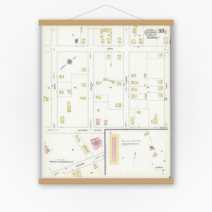Old map wall art mockup — magnetic wood frame on white wall — Sanborn Fire Insurance Map from Chicopee, Hampden County, Massachusetts (1910), Sheet #0033