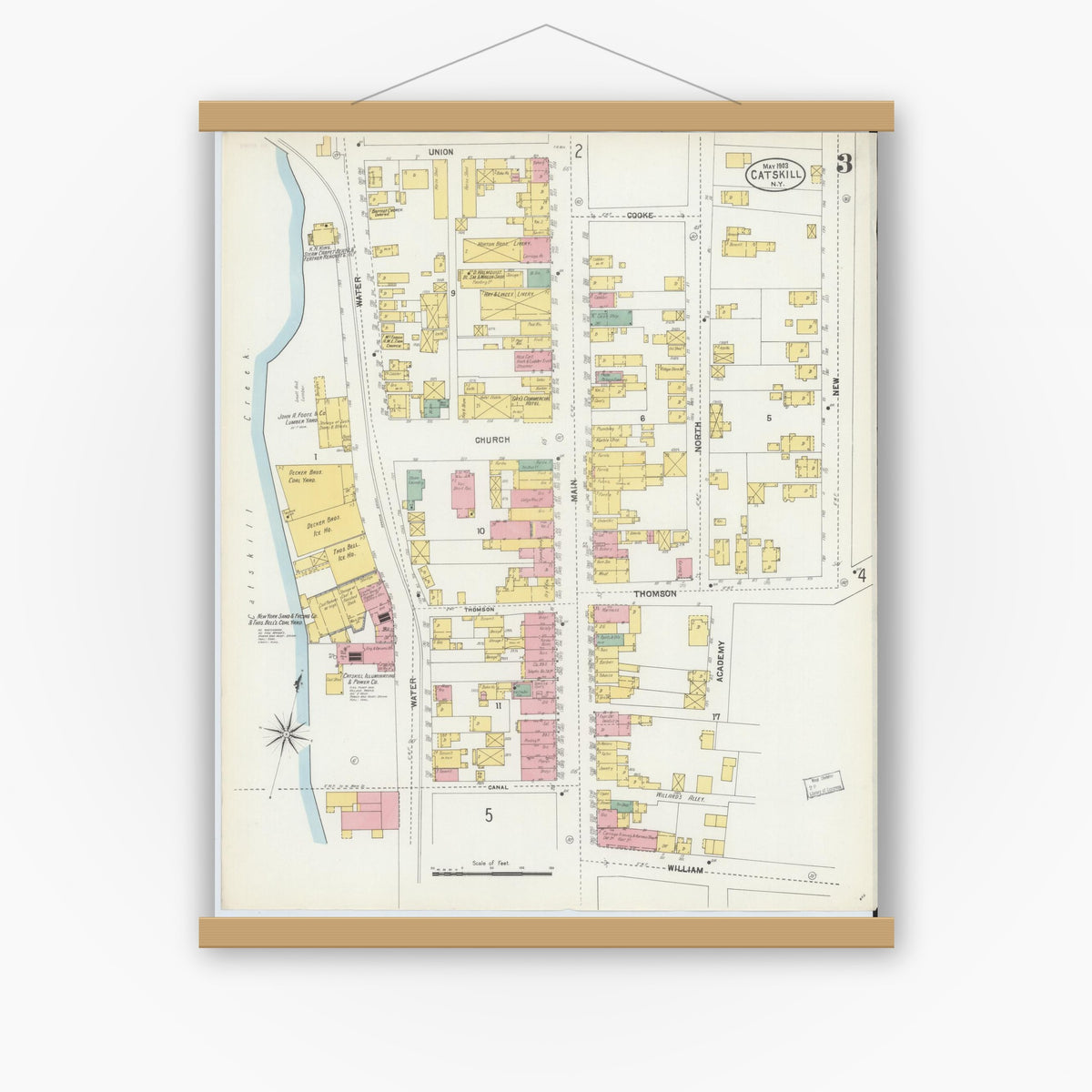 Old map wall art mockup — magnetic wood frame on white wall — Sanborn Fire Insurance Map from Catskill, Greene County, New York (1903), Sheet #0003