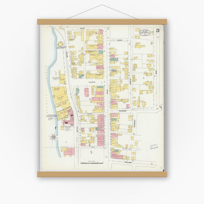 Old map wall art mockup — magnetic wood frame on white wall — Sanborn Fire Insurance Map from Catskill, Greene County, New York (1903), Sheet #0003