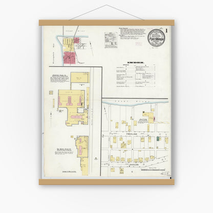 Old map wall art mockup — magnetic wood frame on white wall — Sanborn Fire Insurance Map from Point Marion, Fayette County, Pennsylvania (1909), Sheet #0001