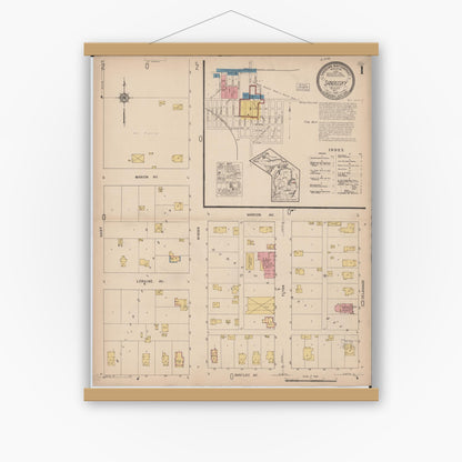 Old map wall art mockup — magnetic wood frame on white wall — Sanborn Fire Insurance Map from Sandusky, Sanilac County, Michigan (1922) - Complete Map Set
