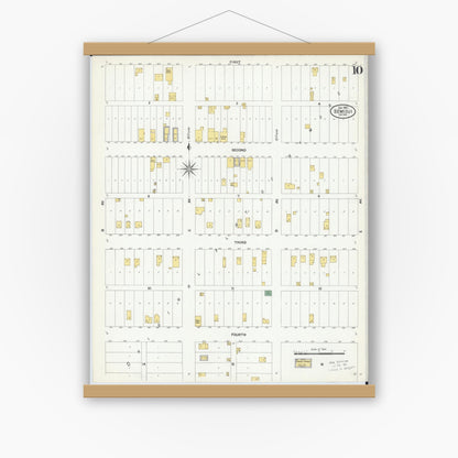 Old map wall art mockup — magnetic wood frame on white wall — Sanborn Fire Insurance Map from Bemidji, Beltrami County, Minnesota (1909), Sheet #0010