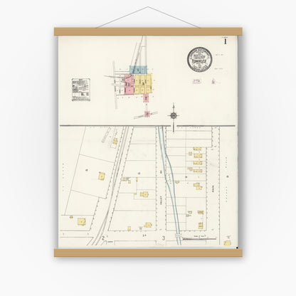 Old map wall art mockup — magnetic wood frame on white wall — Sanborn Fire Insurance Map from Tomales, Marin County, California (1911) - Complete Map Set