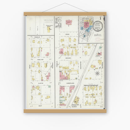 Old map wall art mockup — magnetic wood frame on white wall — Sanborn Fire Insurance Map from Marshall, Clark County, Illinois (1897) - Complete Map Set