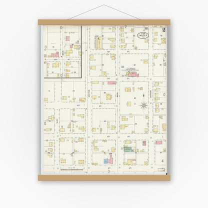 Old map wall art mockup — magnetic wood frame on white wall — Sanborn Fire Insurance Map from Jasper, Dubois County, Indiana (1898), Sheet #0002