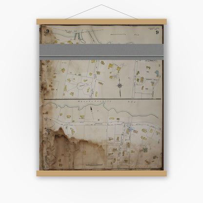 Old map wall art mockup — magnetic wood frame on white wall — Sanborn Fire Insurance Map from Cohasset, Norfolk County, Massachusetts (1963), Sheet #0009