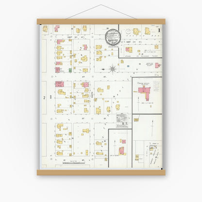 Old map wall art mockup — magnetic wood frame on white wall — Sanborn Fire Insurance Map from Platte City, Platte County, Missouri (1900), Sheet #0001