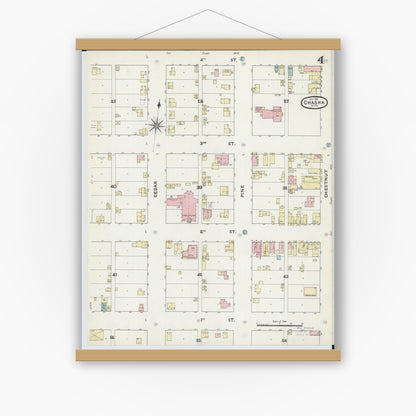 Old map wall art mockup — magnetic wood frame on white wall — Sanborn Fire Insurance Map from Chaska, Carver County, Minnesota (1891), Sheet #0004