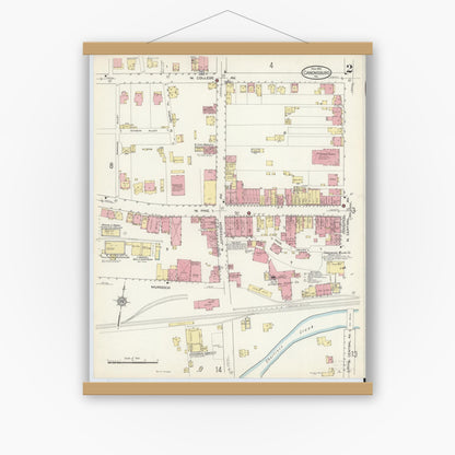 Old map wall art mockup — magnetic wood frame on white wall — Sanborn Fire Insurance Map from Canonsburg, Washington County, Pennsylvania (1913), Sheet #0002