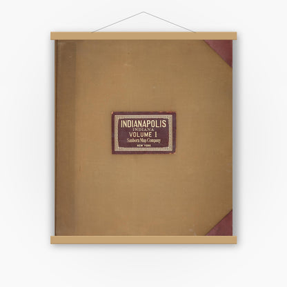 Old map wall art mockup — magnetic wood frame on white wall — Sanborn Fire Insurance Map from Indianapolis, Marion County, Indiana (1950), Sheet #0001