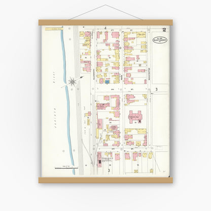 Old map wall art mockup — magnetic wood frame on white wall — Sanborn Fire Insurance Map from Huntingdon, Huntingdon County, Pennsylvania (1906), Sheet #0002