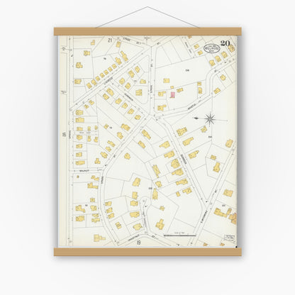 Old map wall art mockup — magnetic wood frame on white wall — Sanborn Fire Insurance Map from Melrose, Middlesex County, Massachusetts (1903), Sheet #0020