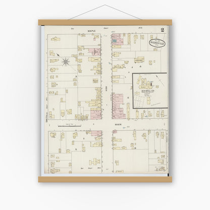 Old map wall art mockup — magnetic wood frame on white wall — Sanborn Fire Insurance Map from Hicksville, Defiance County, Ohio (1887), Sheet #0002