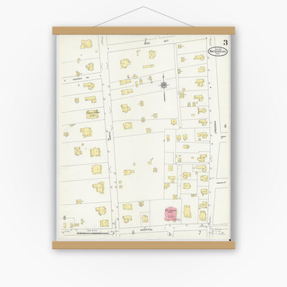Old map wall art mockup — magnetic wood frame on white wall — Sanborn Fire Insurance Map from Nacogdoches, Nacogdoches County, Texas (1912), Sheet #0003