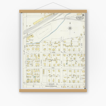Old map wall art mockup — magnetic wood frame on white wall — Sanborn Fire Insurance Map from Ishpeming, Marquette County, Michigan (1897), Sheet #0008
