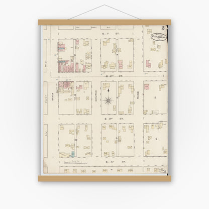 Old map wall art mockup — magnetic wood frame on white wall — Sanborn Fire Insurance Map from Mishawaka, Saint Joseph County, Indiana (1886), Sheet #0002