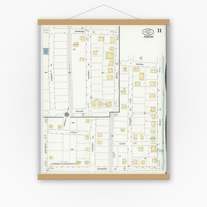 Old map wall art mockup — magnetic wood frame on white wall — Sanborn Fire Insurance Map from Hull, Plymouth County, Massachusetts (1910), Sheet #0011