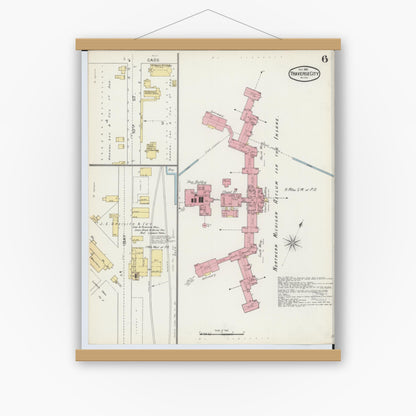 Old map wall art mockup — magnetic wood frame on white wall — Sanborn Fire Insurance Map from Traverse City, Grand Traverse County, Michigan (1893), Sheet #0006