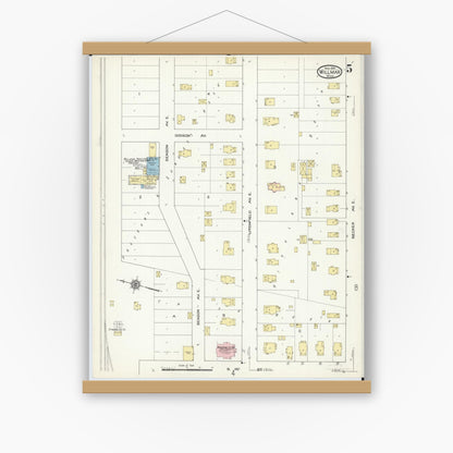 Old map wall art mockup — magnetic wood frame on white wall — Sanborn Fire Insurance Map from Willmar, Kandiyohi County, Minnesota (1914), Sheet #0005