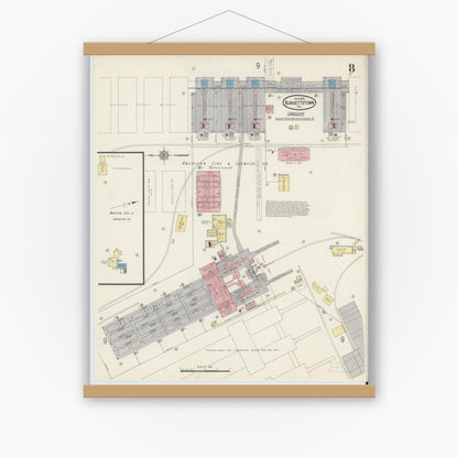 Old map wall art mockup — magnetic wood frame on white wall — Sanborn Fire Insurance Map from Burgettstown, Washington County, Pennsylvania (1915), Sheet #0008