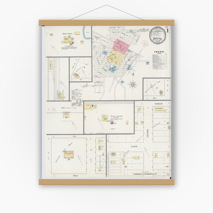Old map wall art mockup — magnetic wood frame on white wall — Sanborn Fire Insurance Map from Wadena, Wadena County, Minnesota (1894) - Complete Map Set