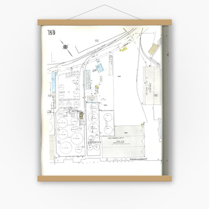 Old map wall art mockup — magnetic wood frame on white wall — Sanborn Fire Insurance Map from Honolulu, Oahu County, Hawaii (1955), Sheet #0159