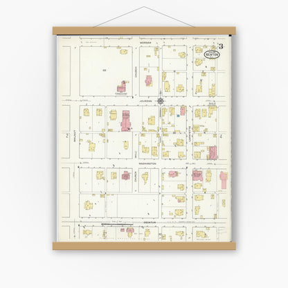 Old map wall art mockup — magnetic wood frame on white wall — Sanborn Fire Insurance Map from Newton, Jasper County, Illinois (1916), Sheet #0003
