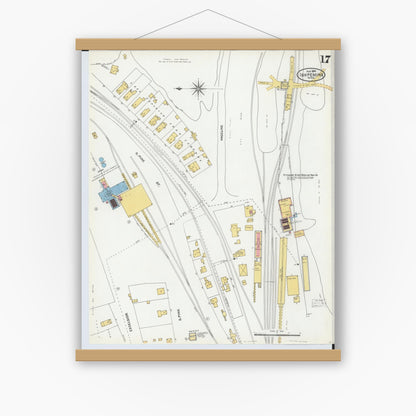 Old map wall art mockup — magnetic wood frame on white wall — Sanborn Fire Insurance Map from Ishpeming, Marquette County, Michigan (1904), Sheet #0017
