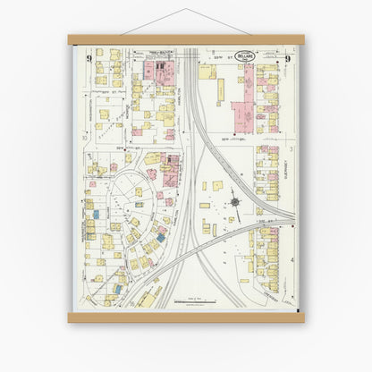 Old map wall art mockup — magnetic wood frame on white wall — Sanborn Fire Insurance Map from Bellaire, Belmont County, Ohio (1924), Sheet #0009