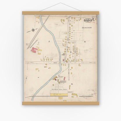 Old map wall art mockup — magnetic wood frame on white wall — Sanborn Fire Insurance Map from Bridgewater, Plymouth County, Massachusetts (1921), Sheet #0002