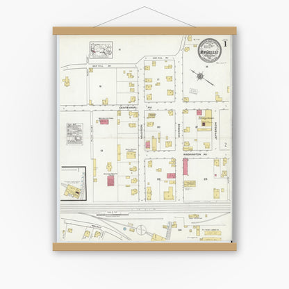 Old map wall art mockup — magnetic wood frame on white wall — Sanborn Fire Insurance Map from New Gallilee, Beaver County, Pennsylvania (1921) - Complete Map Set