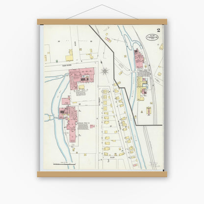 Old map wall art mockup — magnetic wood frame on white wall — Sanborn Fire Insurance Map from Franklin, Warren County, Ohio (1898), Sheet #0002