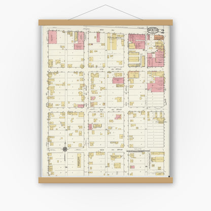 Old map wall art mockup — magnetic wood frame on white wall — Sanborn Fire Insurance Map from McAllen, Hidalgo County, Texas (1919), Sheet #0002