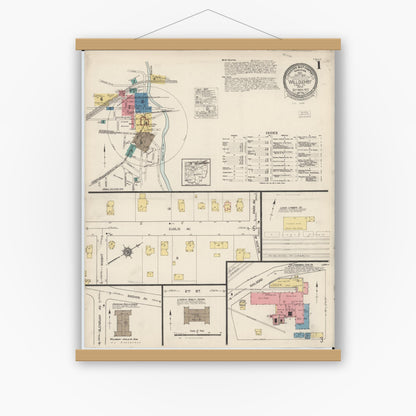 Old map wall art mockup — magnetic wood frame on white wall — Sanborn Fire Insurance Map from Willoughby, Lake County, Ohio (1922), Sheet #0001
