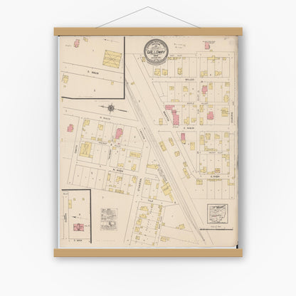 Old map wall art mockup — magnetic wood frame on white wall — Sanborn Fire Insurance Map from Galloway, Franklin County, Ohio (1922), Sheet #0001