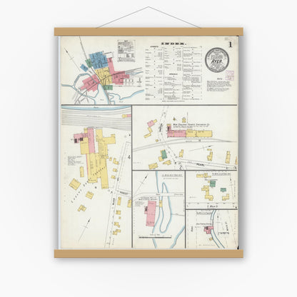 Old map wall art mockup — magnetic wood frame on white wall — Sanborn Fire Insurance Map from Ayer, Middlesex County, Massachusetts (1902) - Complete Map Set