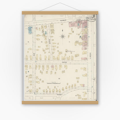 Old map wall art mockup — magnetic wood frame on white wall — Sanborn Fire Insurance Map from Norwich, Chenango County, New York (1887) - Complete Map Set