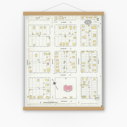 Old map wall art mockup — magnetic wood frame on white wall — Sanborn Fire Insurance Map from Electra, Wichita County, Texas (1919), Sheet #0002