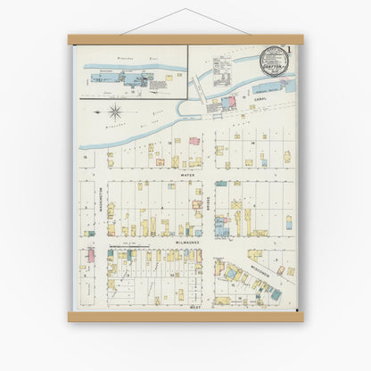 Old map wall art mockup — magnetic wood frame on white wall — Sanborn Fire Insurance Map from Grafton, Ozankee County, Wisconsin (1894) - Complete Map Set